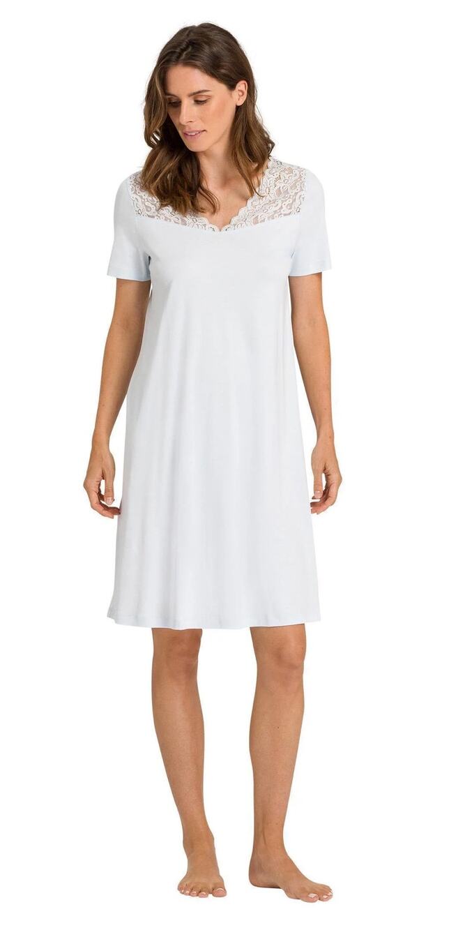 HANRO $215 Moments Short Sleeve White Gown Lace insert Size XL